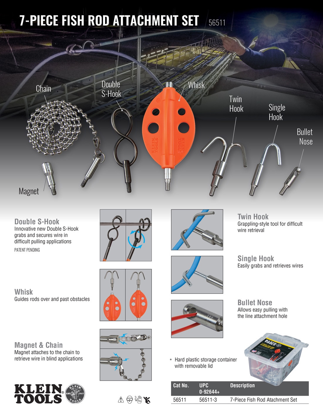 Klein Tools Single Hook and Bullet Fish Rod Attachments 56517